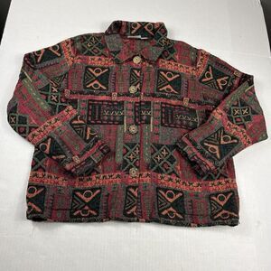 Chicos Button Down Jacket Artsy Ethnic Print Boho Long Sleeve Casual 1 MEDIUM